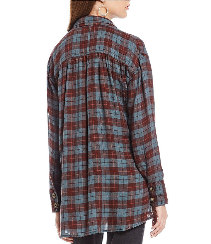 Free People - All About The Feels Plaid Button Down Top - Aubergine