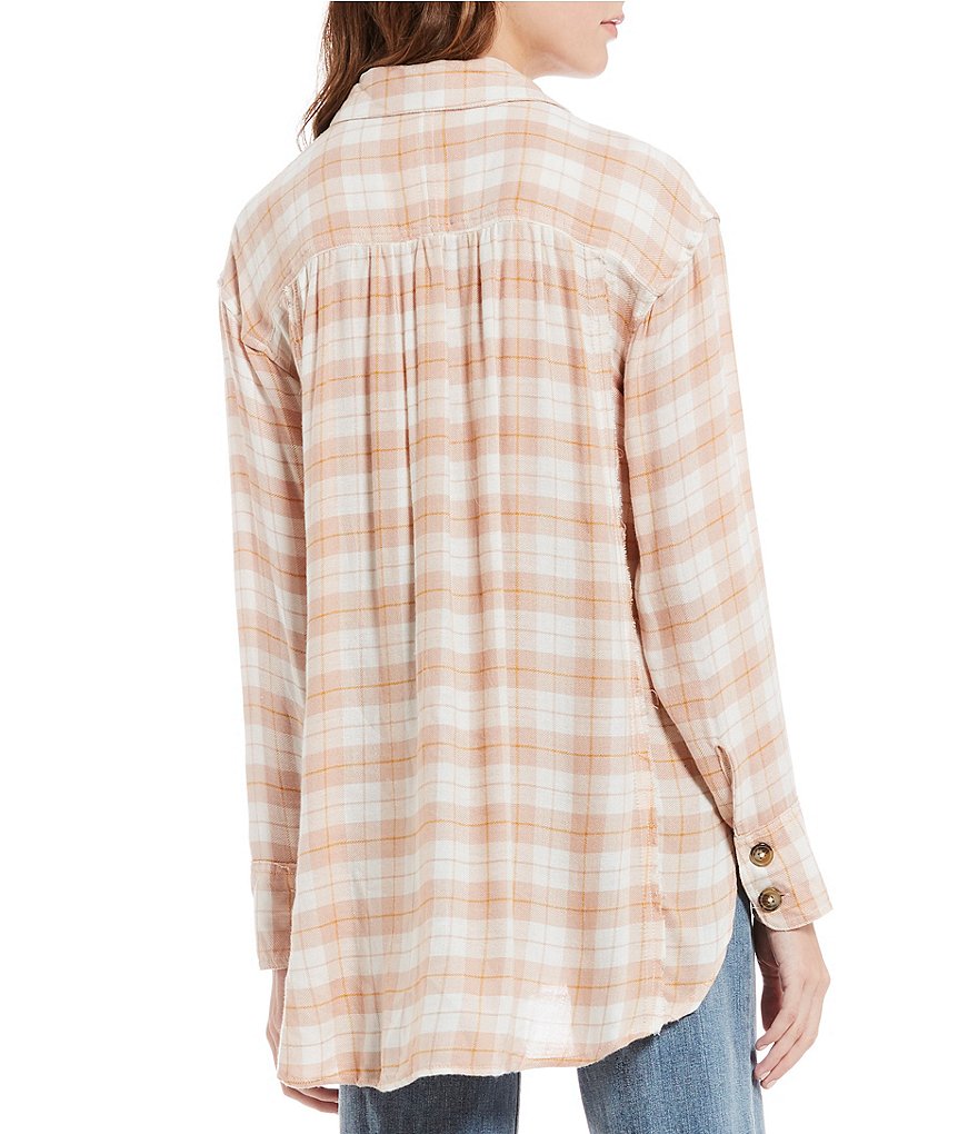 Free People - All about the feels plaid button down top - rose