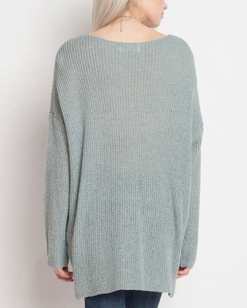 Dreamers - Lightweight Oversized V-Neck Pullover in Dust Aqua