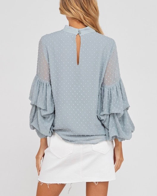 I Got News Bubble Sleeves Woven Women's Top in Sage
