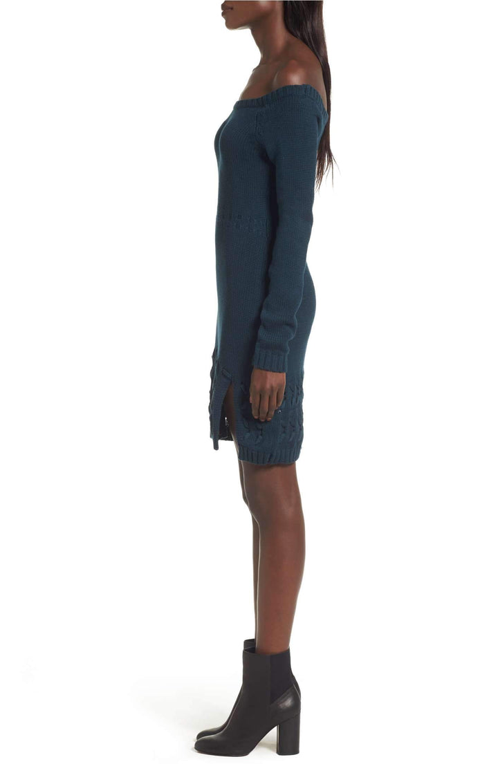 Final Sale - Somedays Lovin - Falling Free Knit Off The Shoulder Dress in Peacock