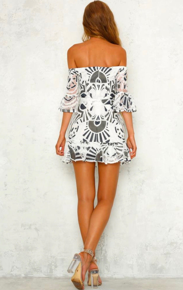 Once Upon a Dream Crochet Dress in White/Grey