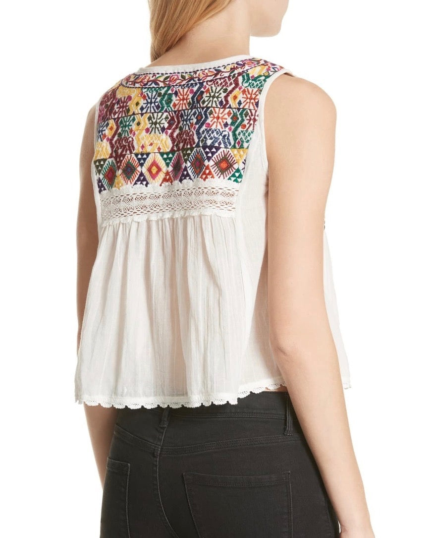 Free People - Lohri Embroidered Tassel Top in Ivory