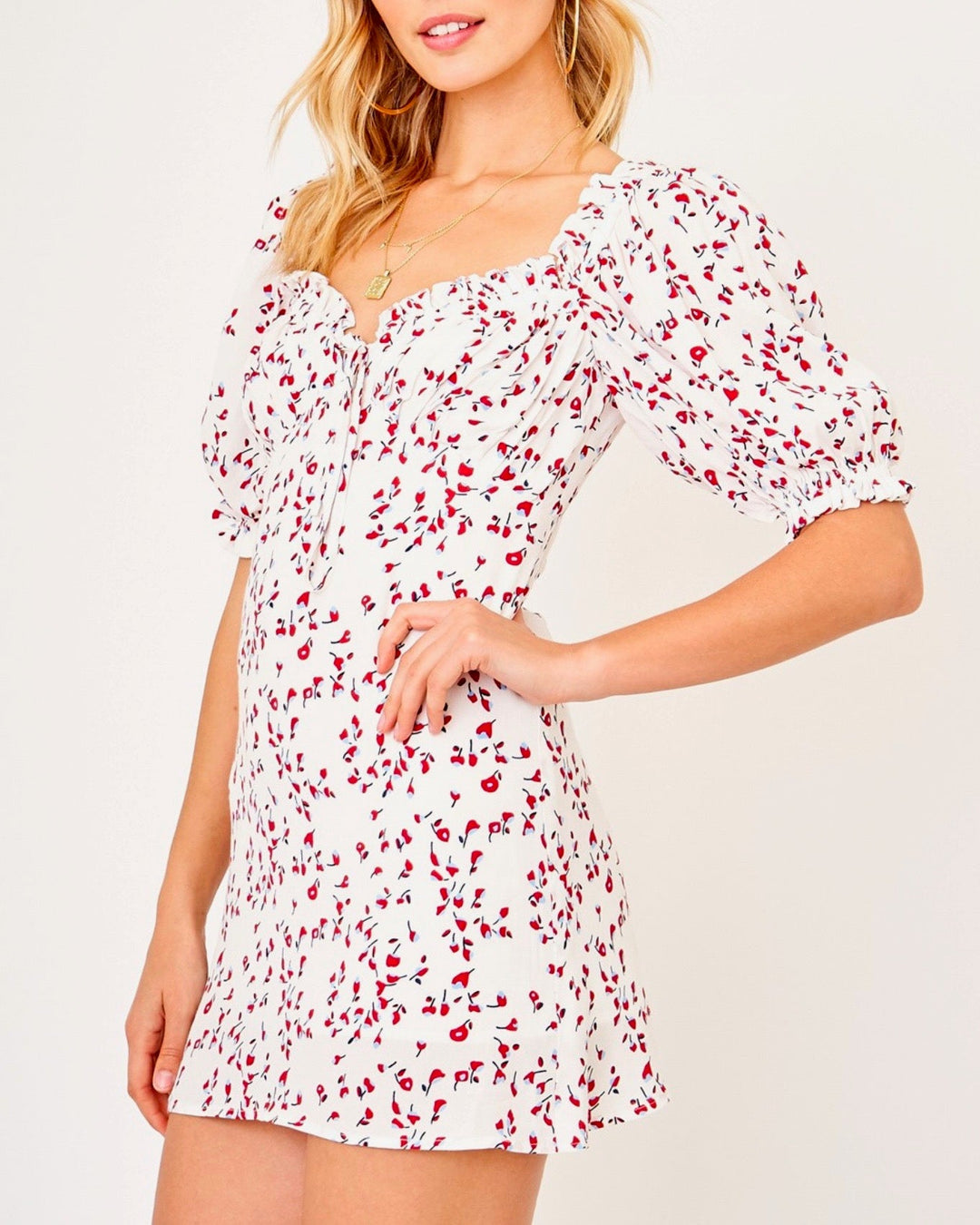 Olivaceous - Flower Print Mini Dress in White