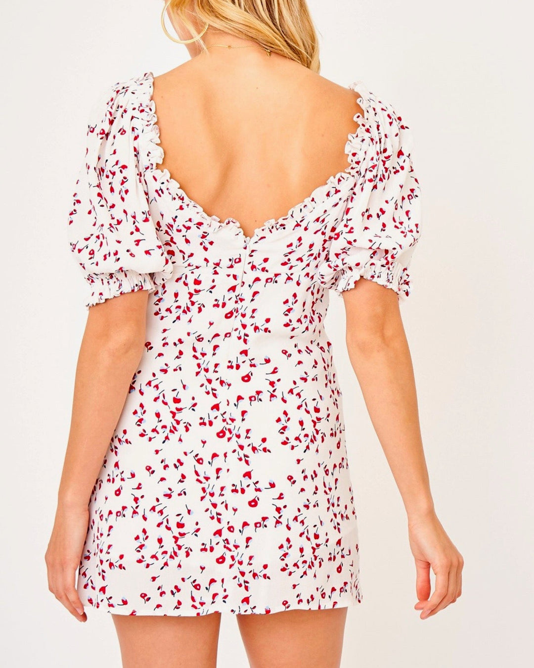 Olivaceous - Flower Print Mini Dress in White