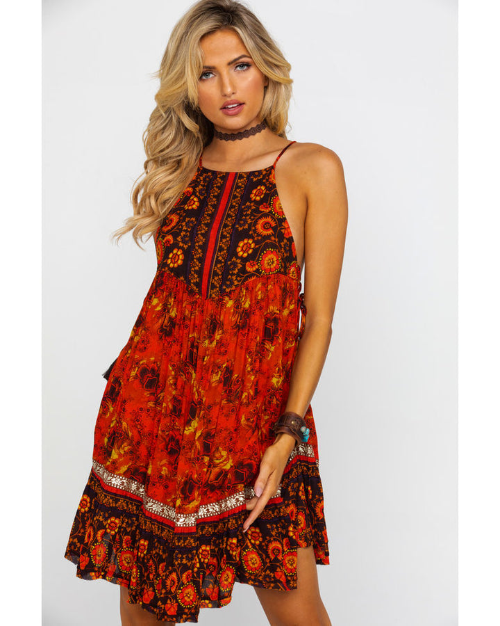 Free People Casablanca Halter Slip Dress In Ocean Shell Combo