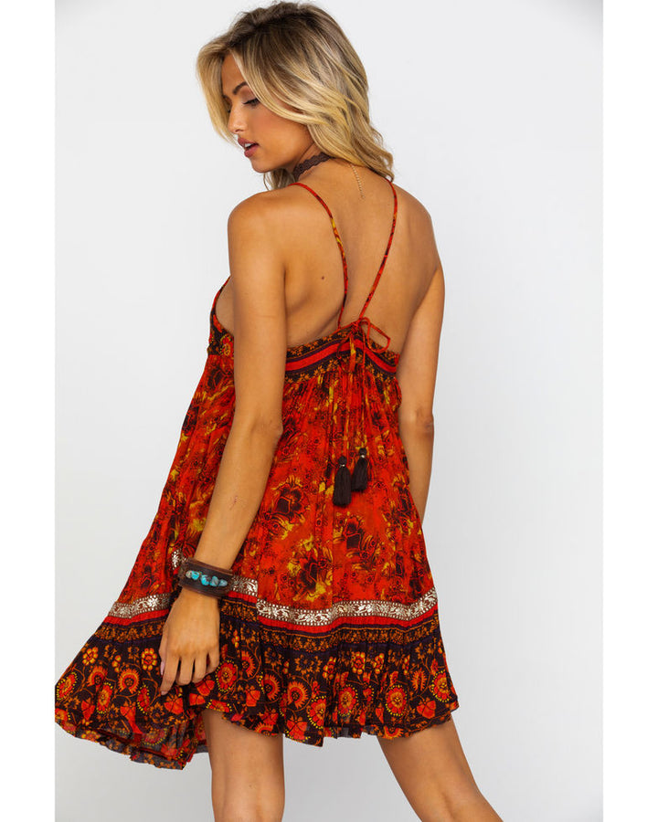 Free People Casablanca Halter Slip Dress In Ocean Shell Combo