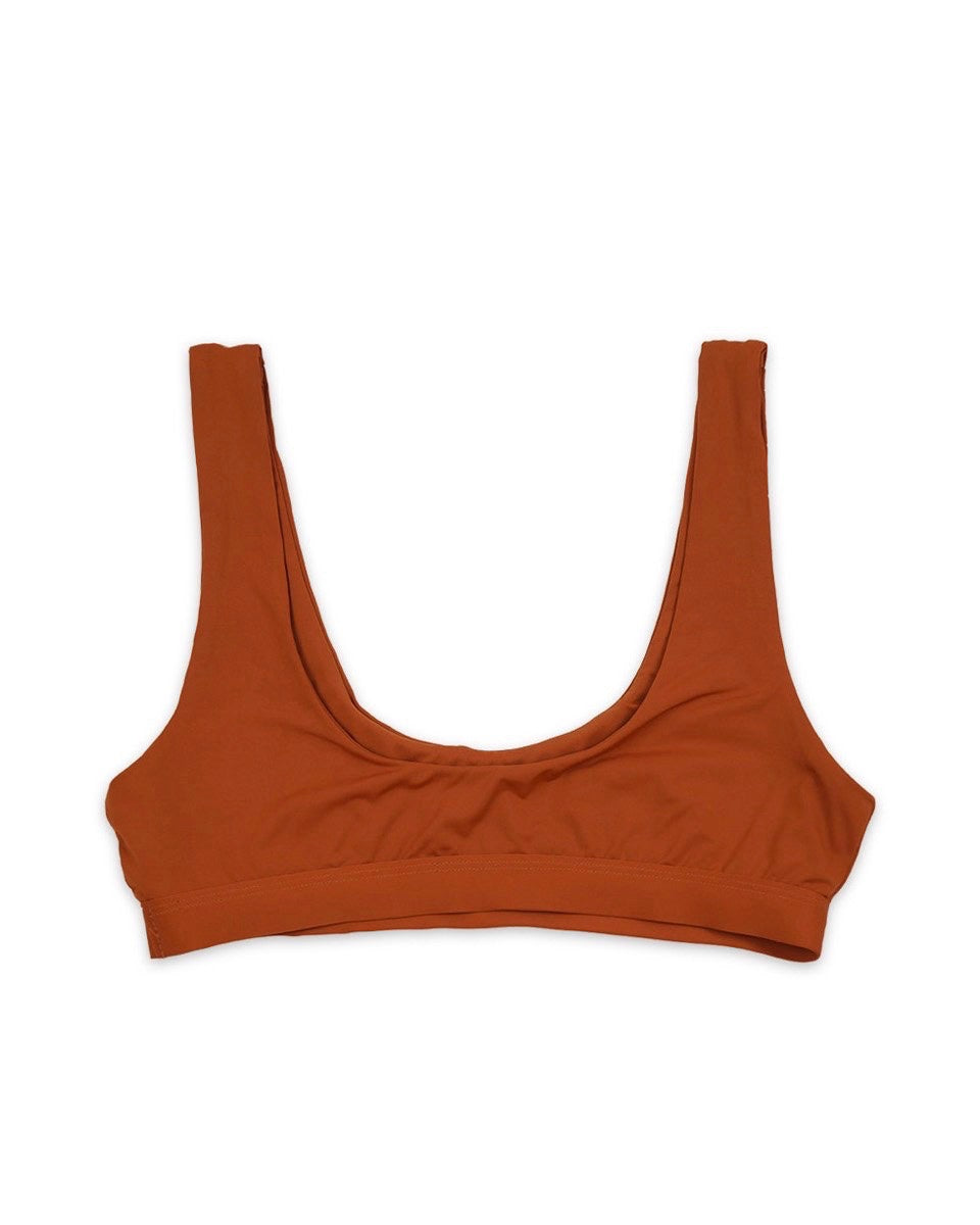 Sporty Swim Top + Banded High Waist Cheeky Bottom Separates - Rust