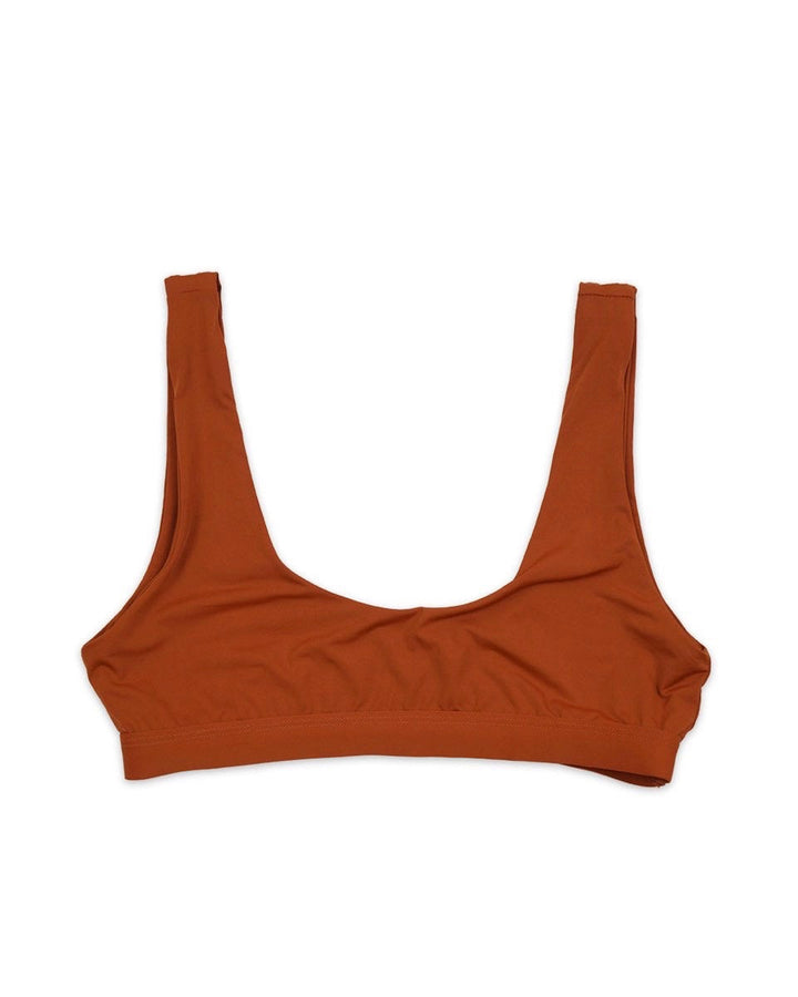 Sporty Swim Top + Banded High Waist Cheeky Bottom Separates - Rust