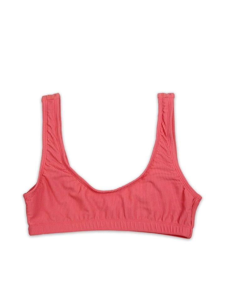 Kylie Ribbed Sporty Bikini Top in Coral
