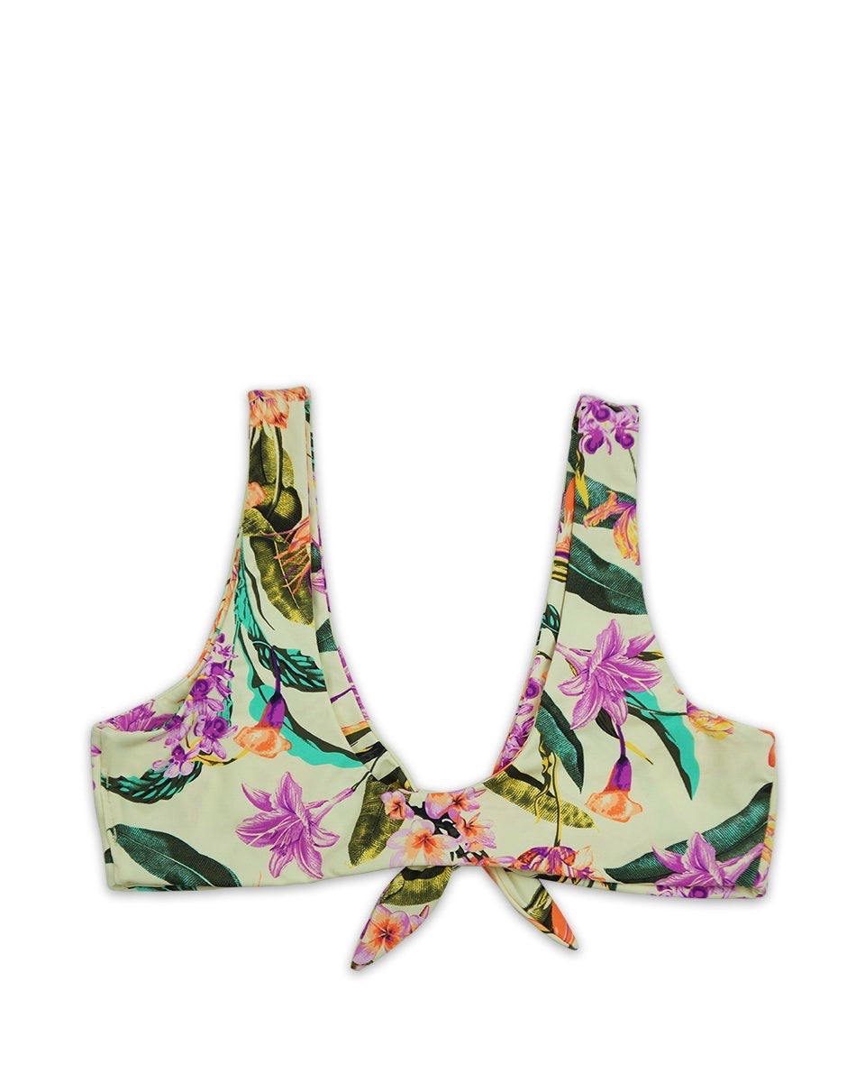 Kylie Front Tie Knot Seamless Bikini Top - Birds of Paradise