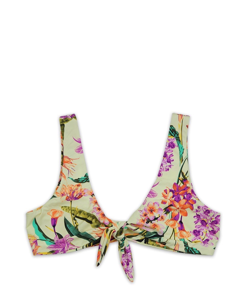 Kylie Front Tie Knot Seamless Bikini Top - Birds of Paradise