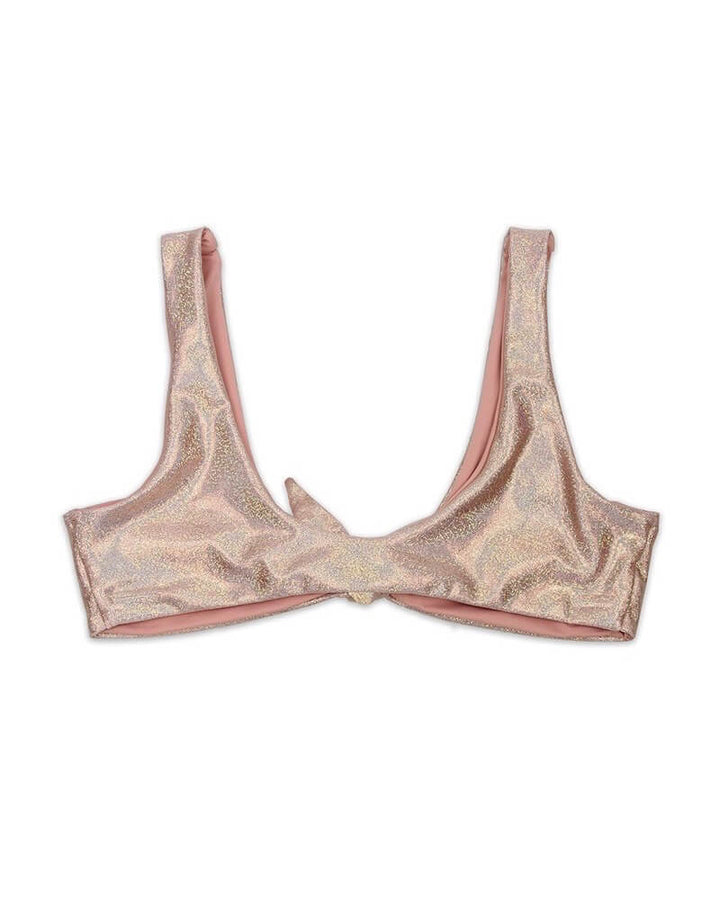 Emma Seamless Tie Front Bikini Top in Metallic Rose