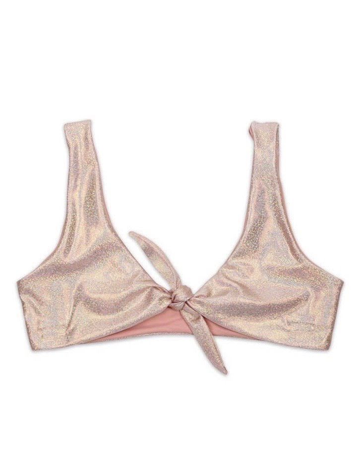 Emma Seamless Tie Front Bikini Top in Metallic Rose