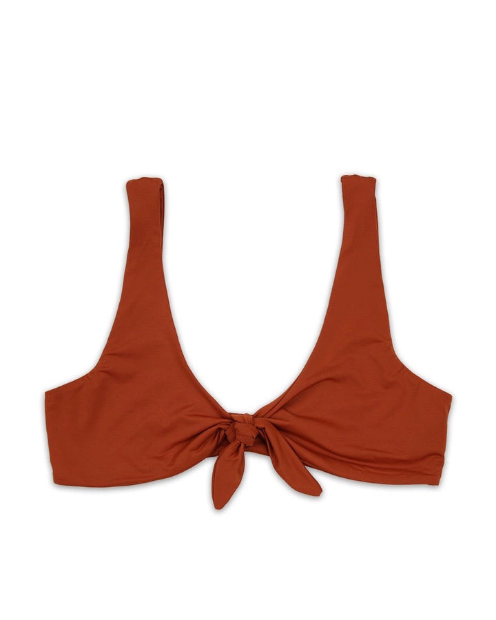 Kylie Front Tie Knot Seamless Bikini Top in Rust