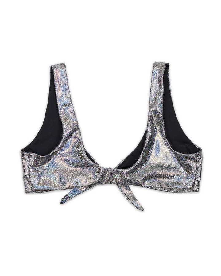 Emma Seamless Tie Front Bikini Top in Metallic Smoke
