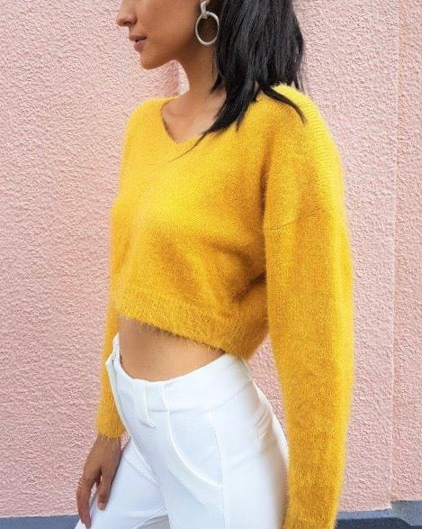 Soft Cozy Cropped Fuzzy Sweater MUSTARD