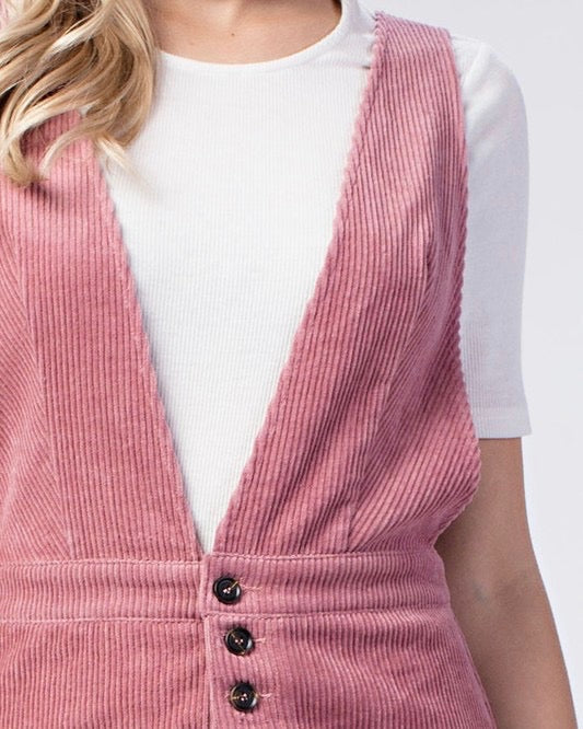 Final Sale - Honey Belle - Overall Corduroy Dress in Pink