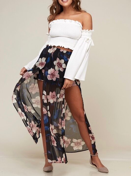 Solid Knit Off The Shoulder Smocked Top in Ivory