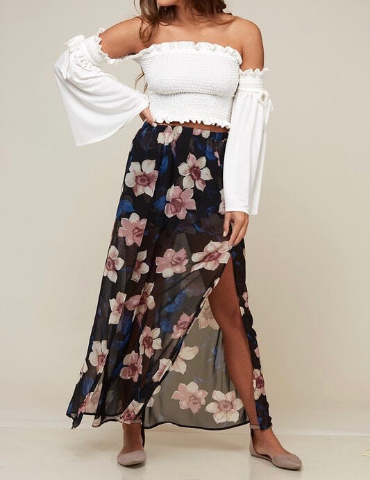 Solid Knit Off The Shoulder Smocked Top in Ivory