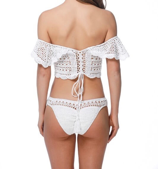 Crochet Off-The-Shoulder Bikini Set - White