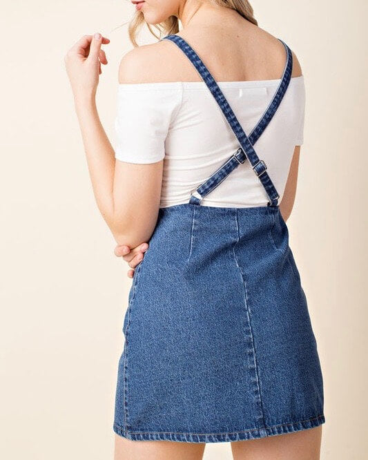 Final Sale - Honey Punch - O Ring Zip Up Denim Overall Dress - Denim