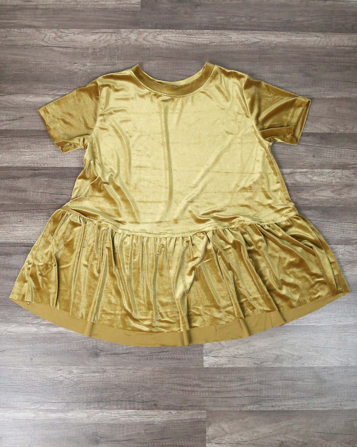 On The Road Peplum Velvet Tee in Mustard