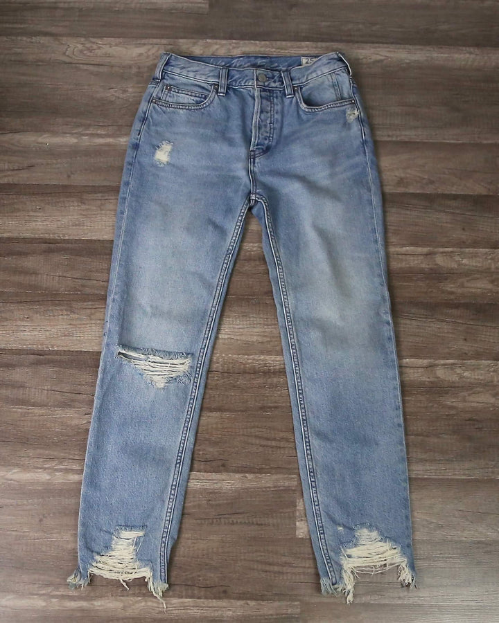 Free People - Chewed Up Mid Rise Straight Leg Denim Jean - Indigo Blue