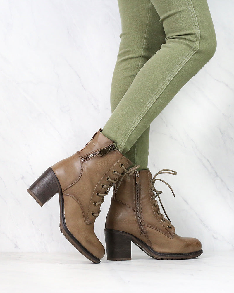 Amelia Distressed Bootie in Khaki