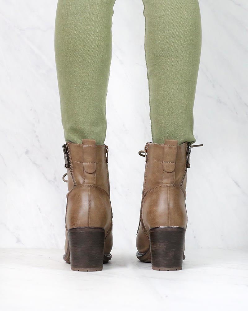 Amelia Distressed Bootie in Khaki