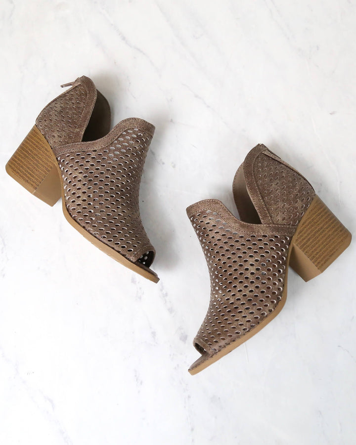 Final Sale - Ashlyn - Perforated Ankle Bootie - Taupe