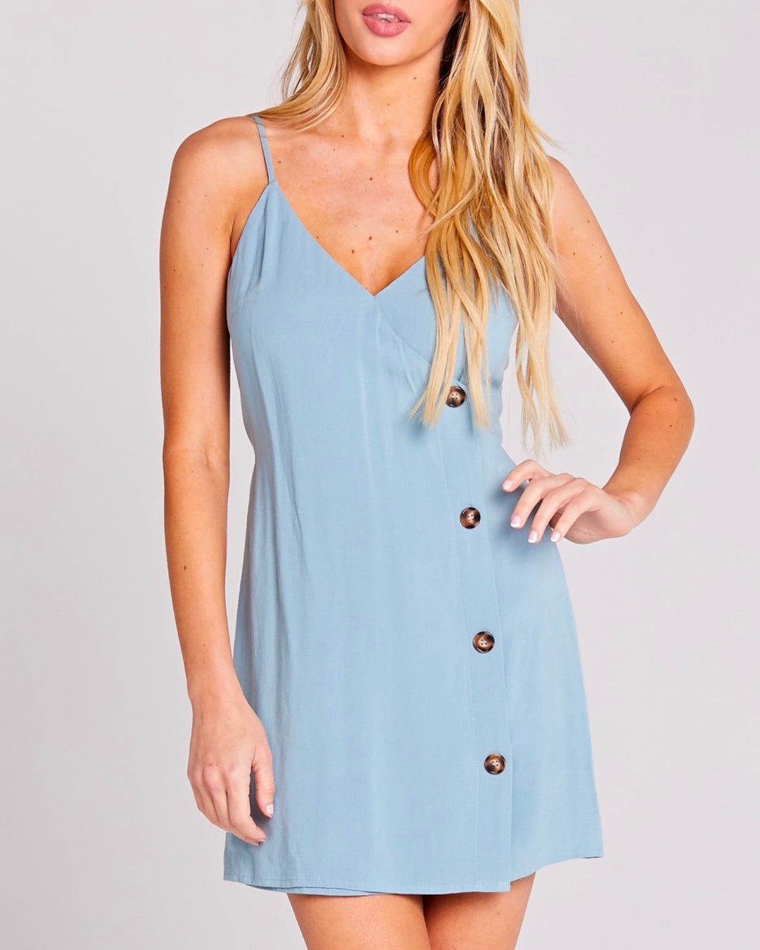 Belle V-Neck Buttoned Side Dress - SEAFOAM