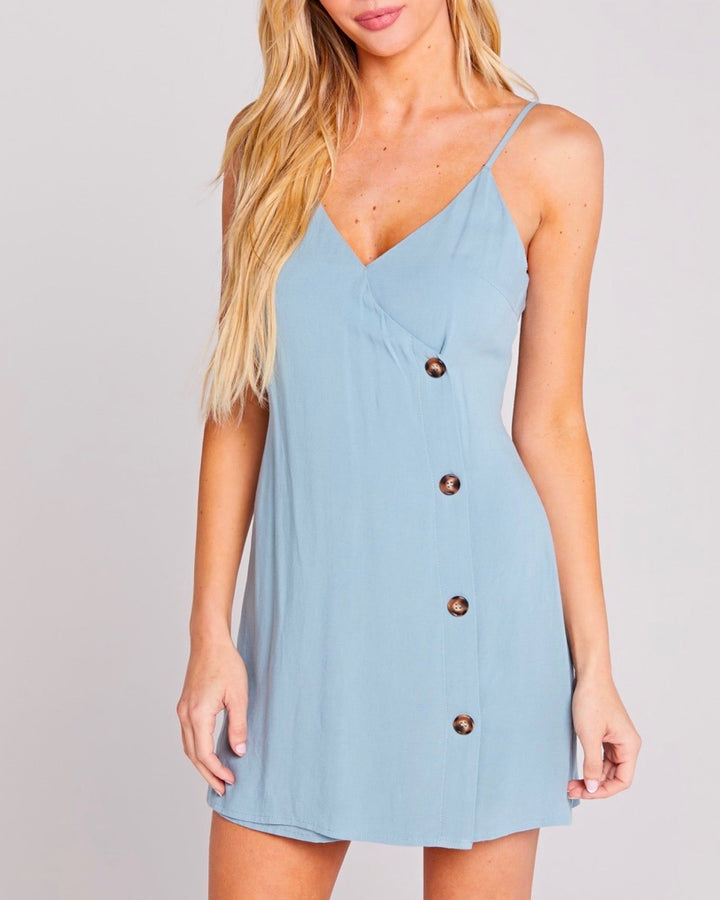 Belle V-Neck Buttoned Side Dress - SEAFOAM