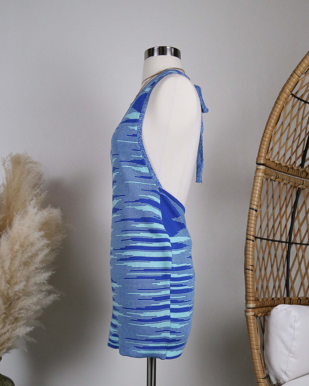 Blue Y2K Striped Halter Knit Dress