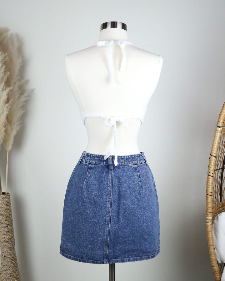 Honey Punch - Run This Town Denim Zip Skirt in Medium Denim Wash