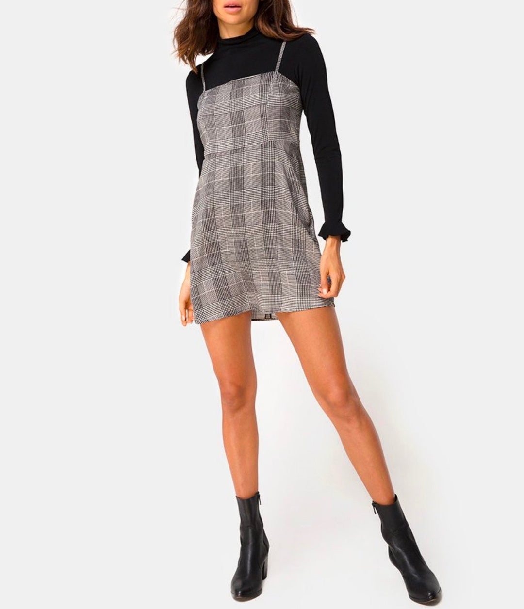 Motel Boyasly Mini Dress in Charles Check Grey