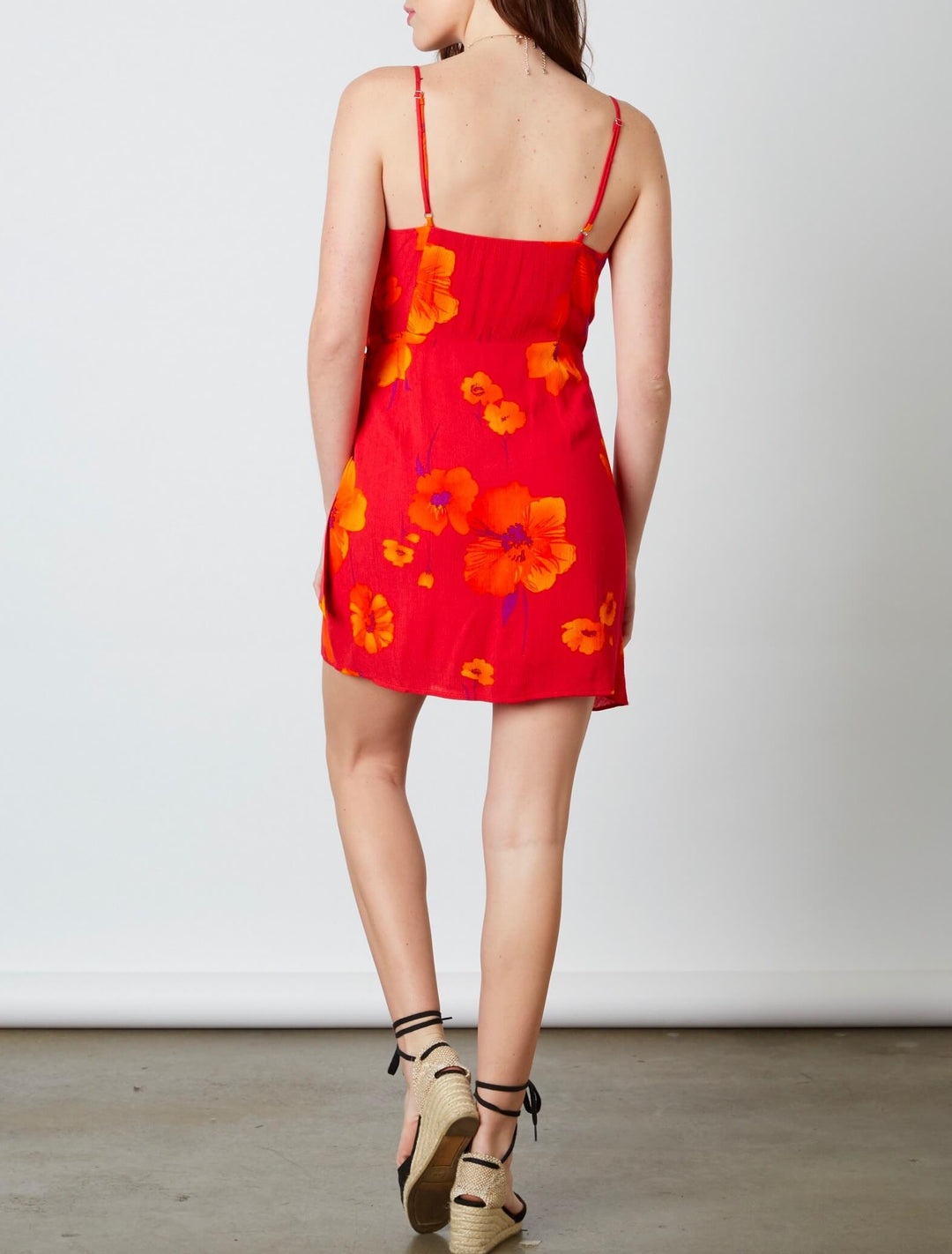 Cotton Candy LA - Paloma Mini Ruffle Dress in Floral/Poppy Red