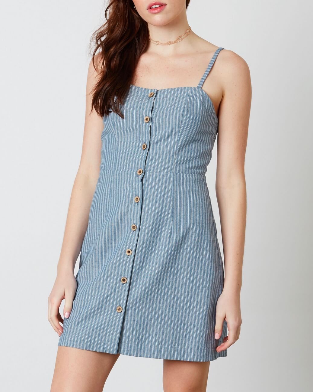 Cotton Candy LA - Mon Cherie Woven Stripe Dress in Denim