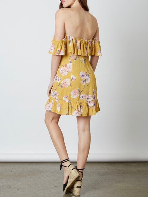 Cotton Candy LA - Love or Lust Off The Shoulder Floral Dress in Honey