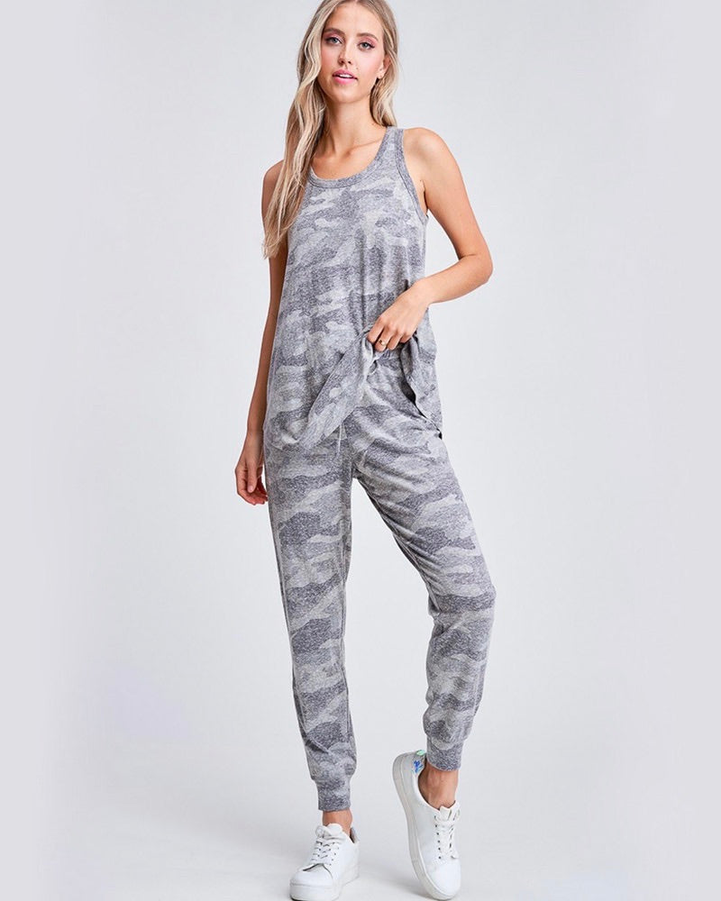 Camo Print Lounge Wear Set - Grey