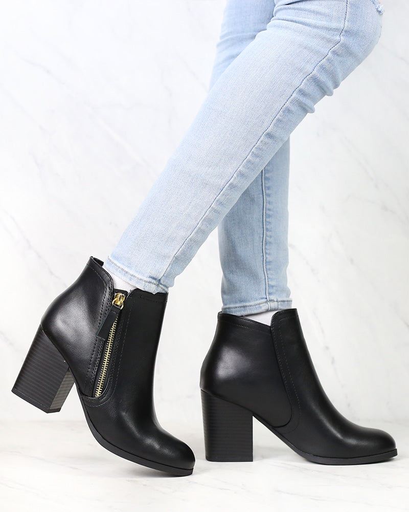 Casual Block Heel Ankle Bootie - more colors