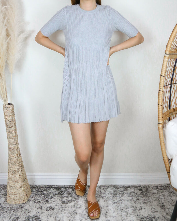 ribbed - babydoll - mock neck - sweater dress - cotton candy la - grey