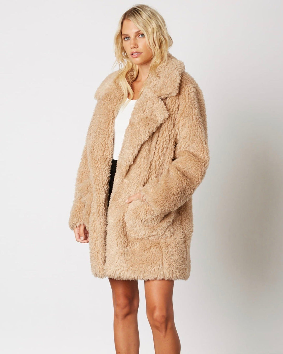 Cotton Candy LA - Open Collar Faux Fur Coat - More Colors