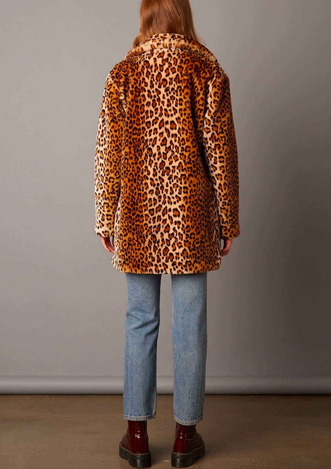 Cotton Candy LA - Selena Open Collar Faux Fur Coat in Brown/Leopard