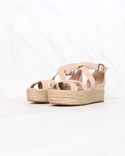 Criss Cross Strappy Two Band Espadrilles Platform Sandal with Ankle Strap - More Colors