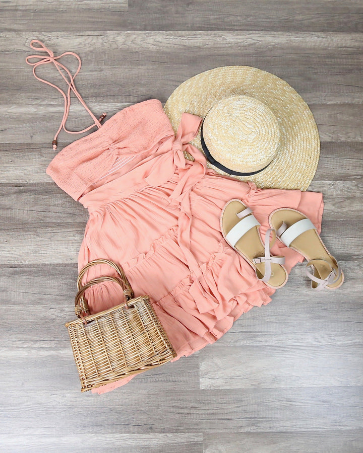 Cutout Wrap Play Dress in Sunset Coral