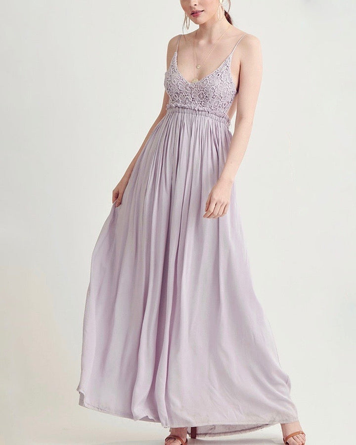 open back crochet maxi dress - lavender