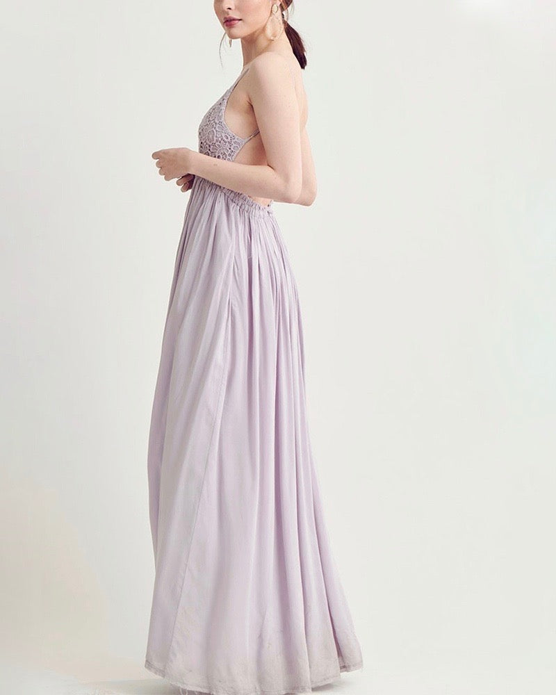 open back crochet maxi dress - lavender
