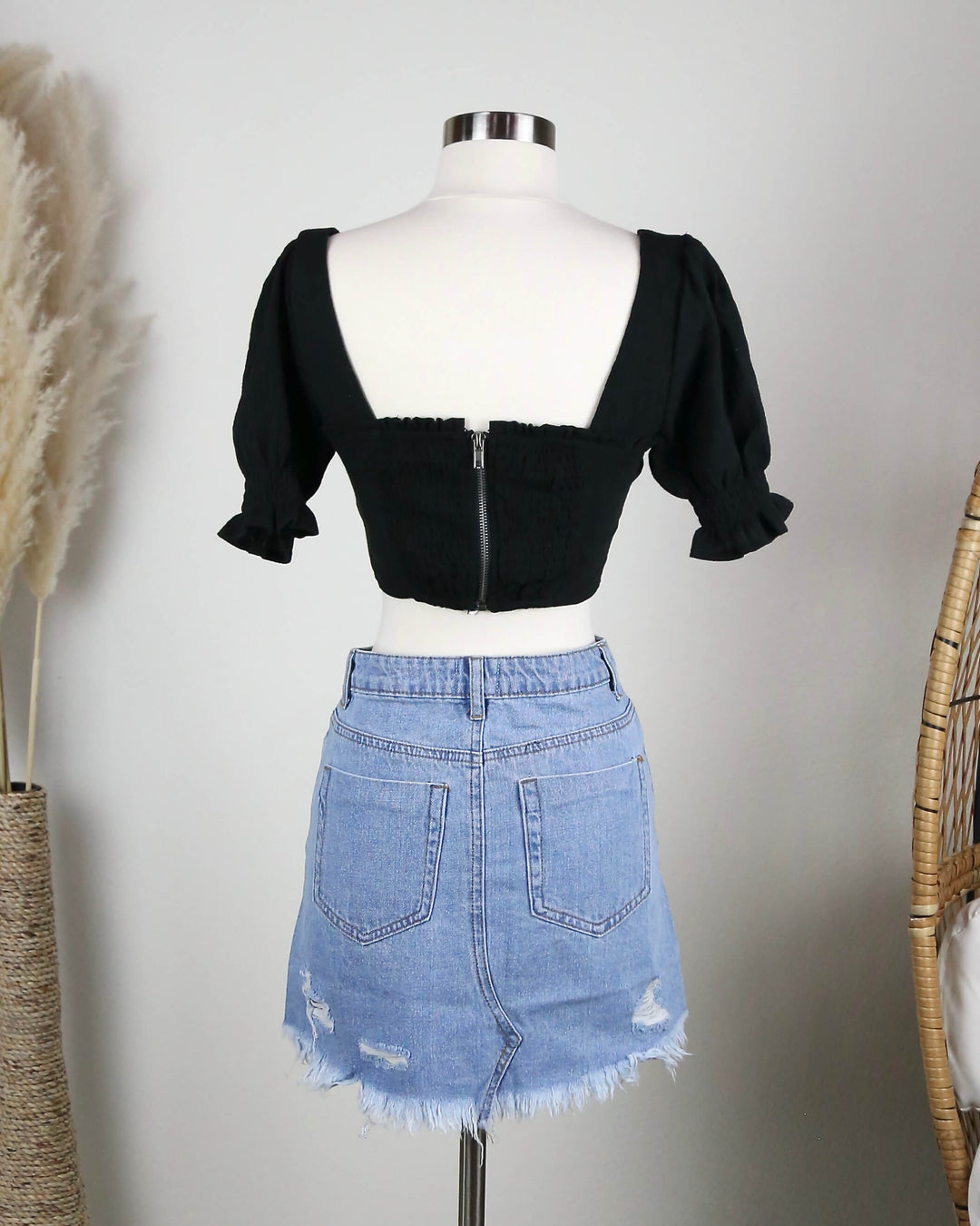 Daya - Button Up Distressed Denim Skirt