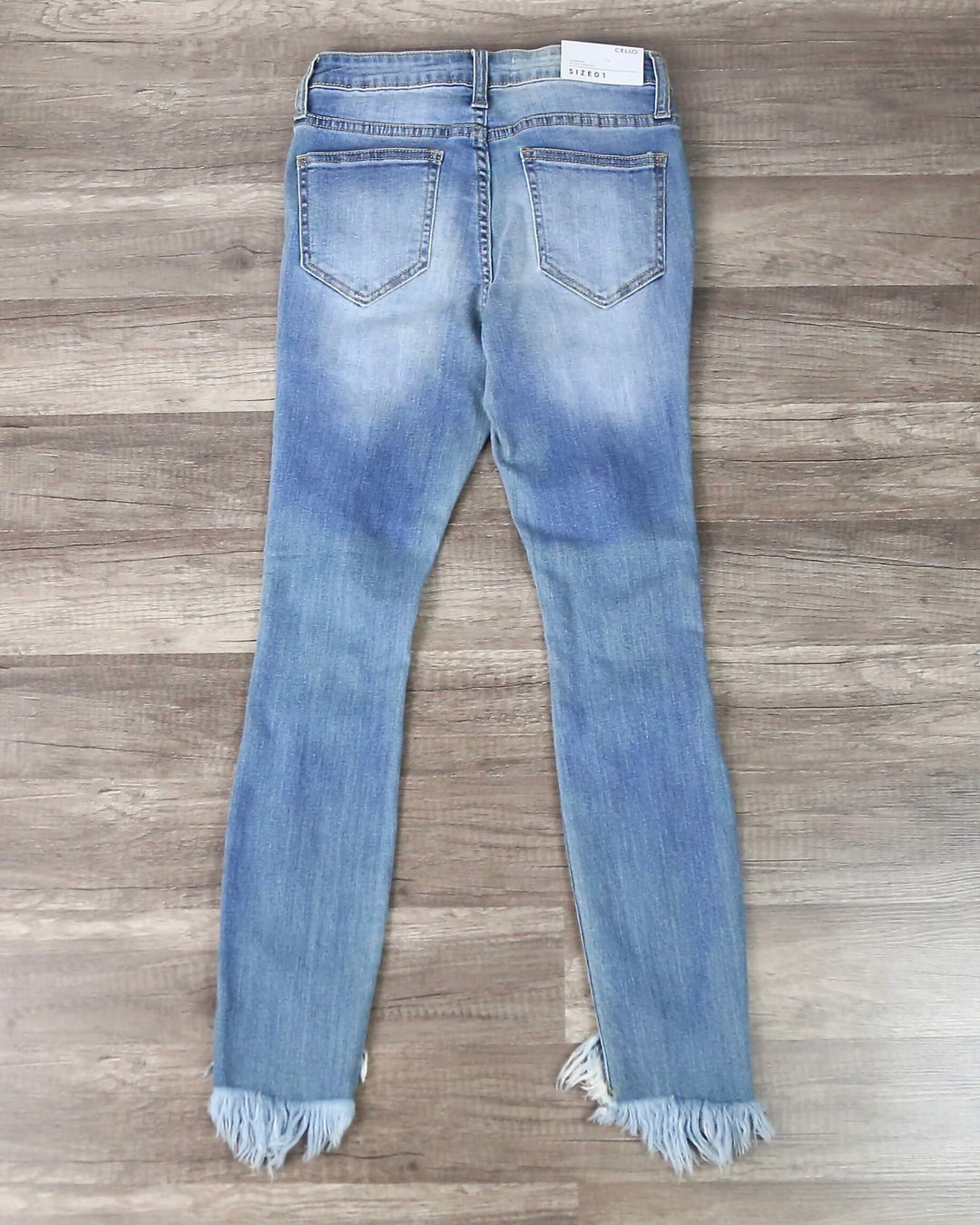 Stevie Destroyed Light Denim Wash Jeans with Frayed Hem